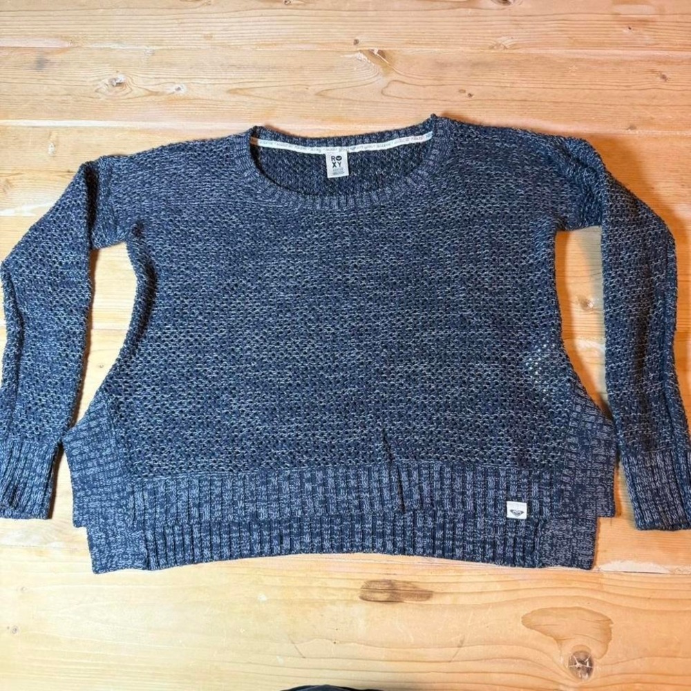 Roxy‎ Womens Blue Marled Open Knit Pullover Sweater Size Medium High Low Hem